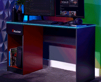 Carbon-Tek Gaming Desk with LED and Wireless Charging, Gray/Red - X Rocker