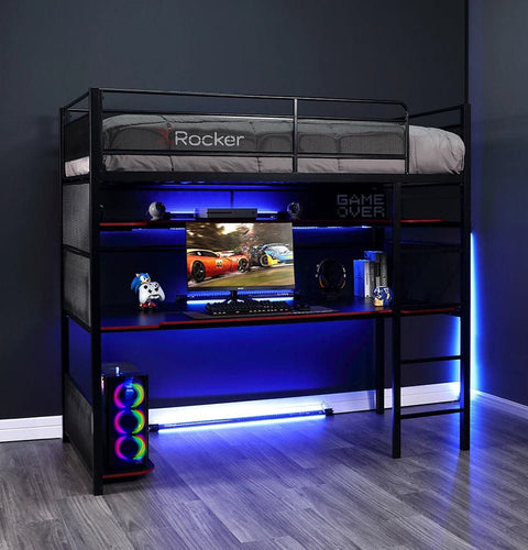 BattleBunk Gaming Bunk Bed with Desk, Black - X Rocker