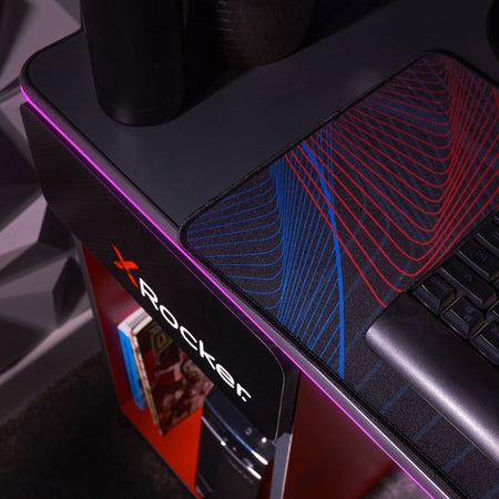 Carbon-Tek Gaming Desk with LED and Wireless Charging, Gray/Red - X Rocker