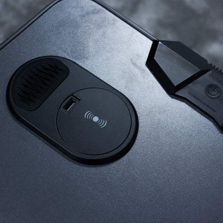 Carbon-Tek Gaming Desk with LED and Wireless Charging, Gray/Red - X Rocker