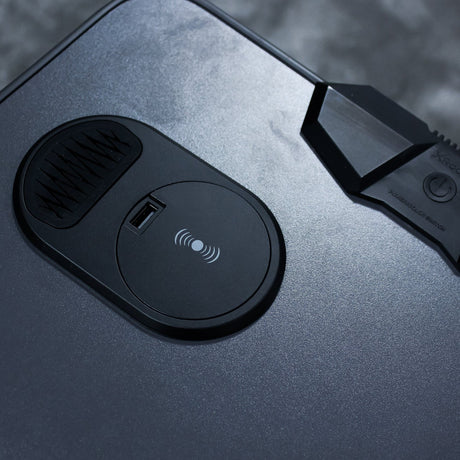 Carbon-Tek Gaming Desk with LED and Wireless Charging, Gray/Red - X Rocker