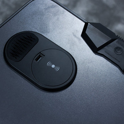 Carbon-Tek Gaming Desk with LED and Wireless Charging, Gray/Red - X Rocker