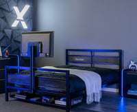 Cama para juegos Basecamp con soporte para TV, color negro, tamaño completo