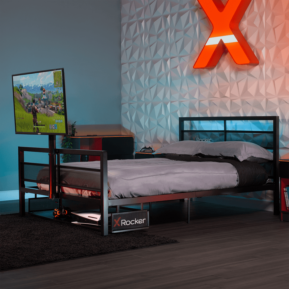 Basecamp LED Gaming Bed with XL TV Mount, Black, Full - X Rocker