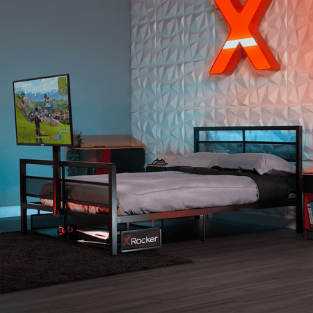 Basecamp LED Gaming Bed with XL TV Mount, Black, Full - X Rocker