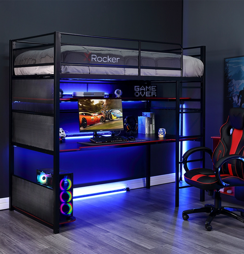 BattleBunk Gaming Bunk Bed with Desk, Black - X Rocker