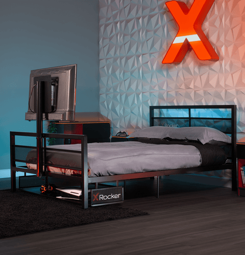 Basecamp LED Gaming Bed with XL TV Mount, Black, Full - X Rocker