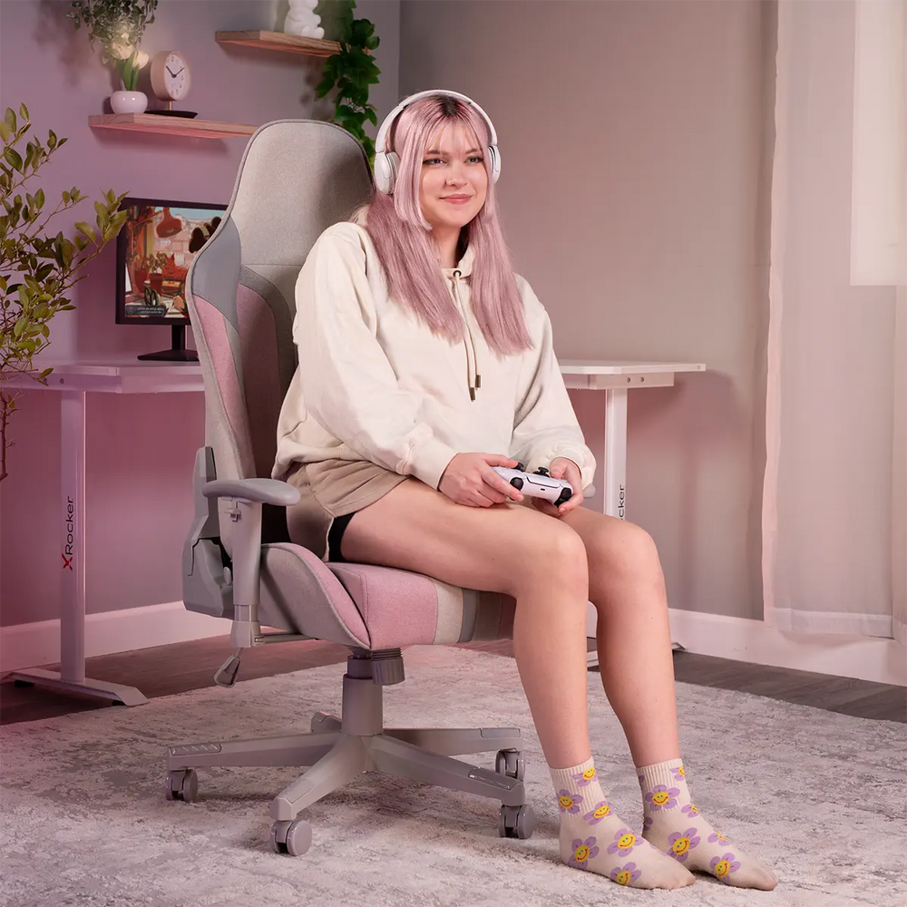 Mysa Office Gaming Chair, Pink, Gray Base - X Rocker