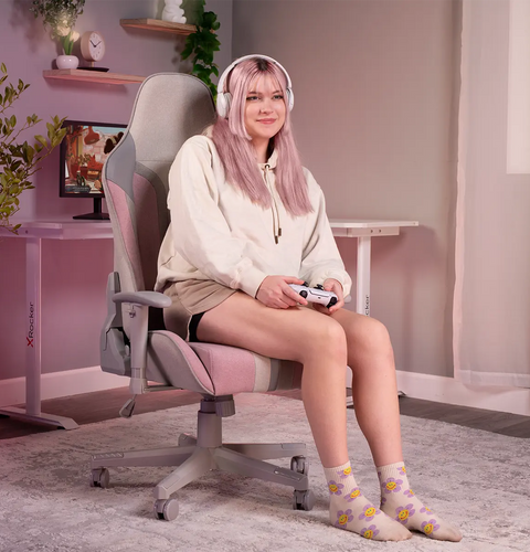 Mysa Office Gaming Chair, Pink, Gray Base - X Rocker