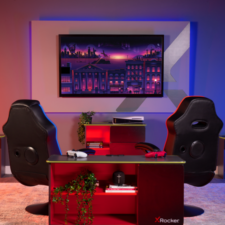 Carbon-Tek TV Stand with LED, Gray/Red - X Rocker